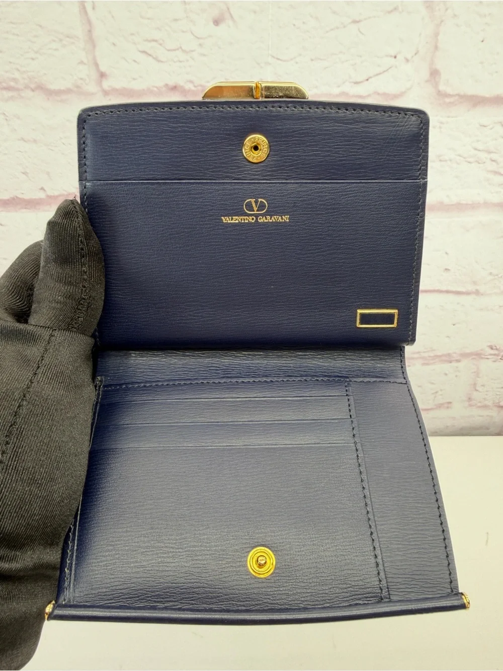 Valentino Garavani Vintage Navy Blue Compact Kisslock Wallet